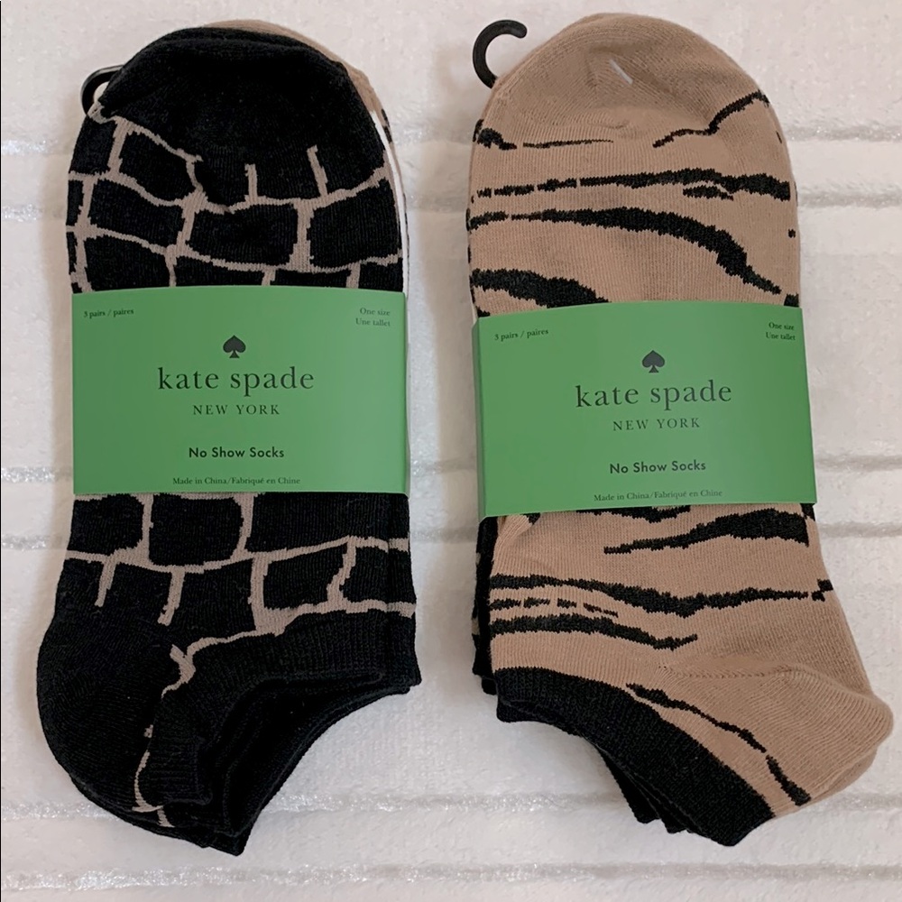 Kate Spade No Show Socks Black and Brown Print 3 pairs One size